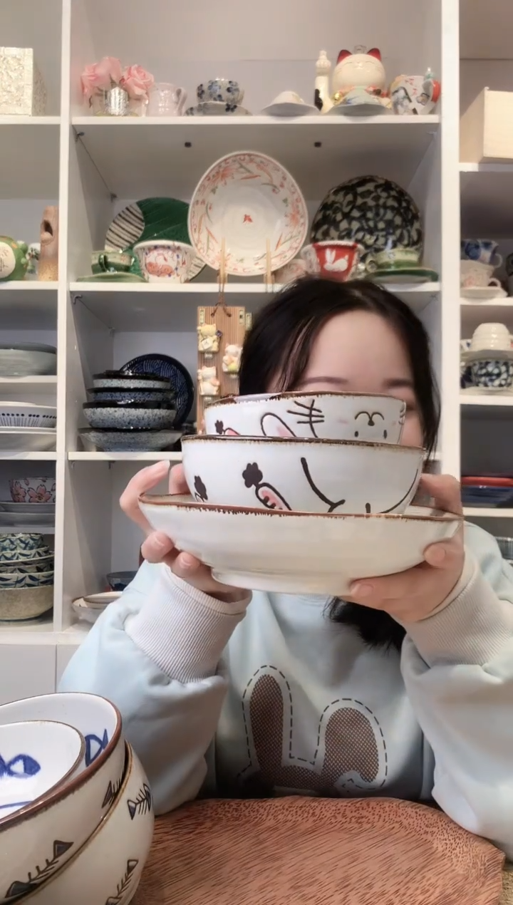 陶瓷粗陶可爱猫咪一套五支