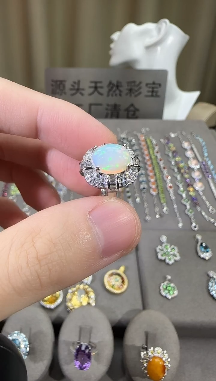 银S925镶嵌欧泊珠宝奇石10*8mm戒指设计款