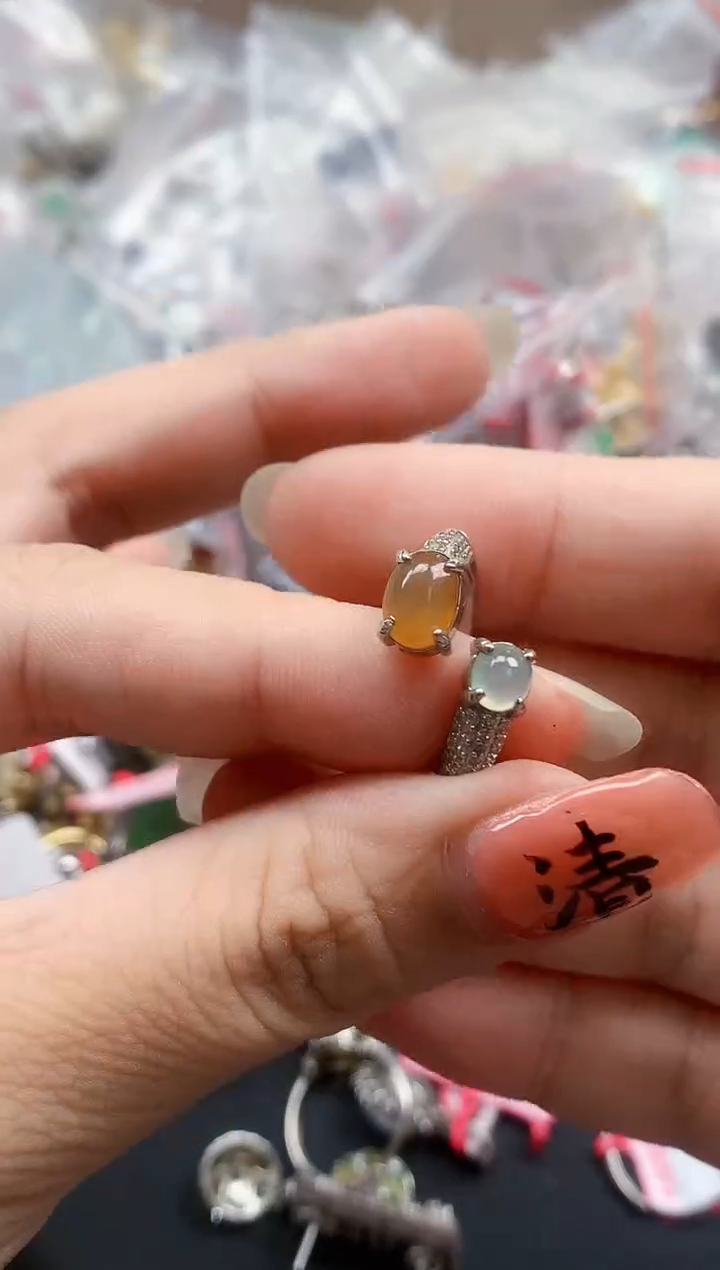 银S925镶嵌戒指翡翠天然A货缅甸翡翠