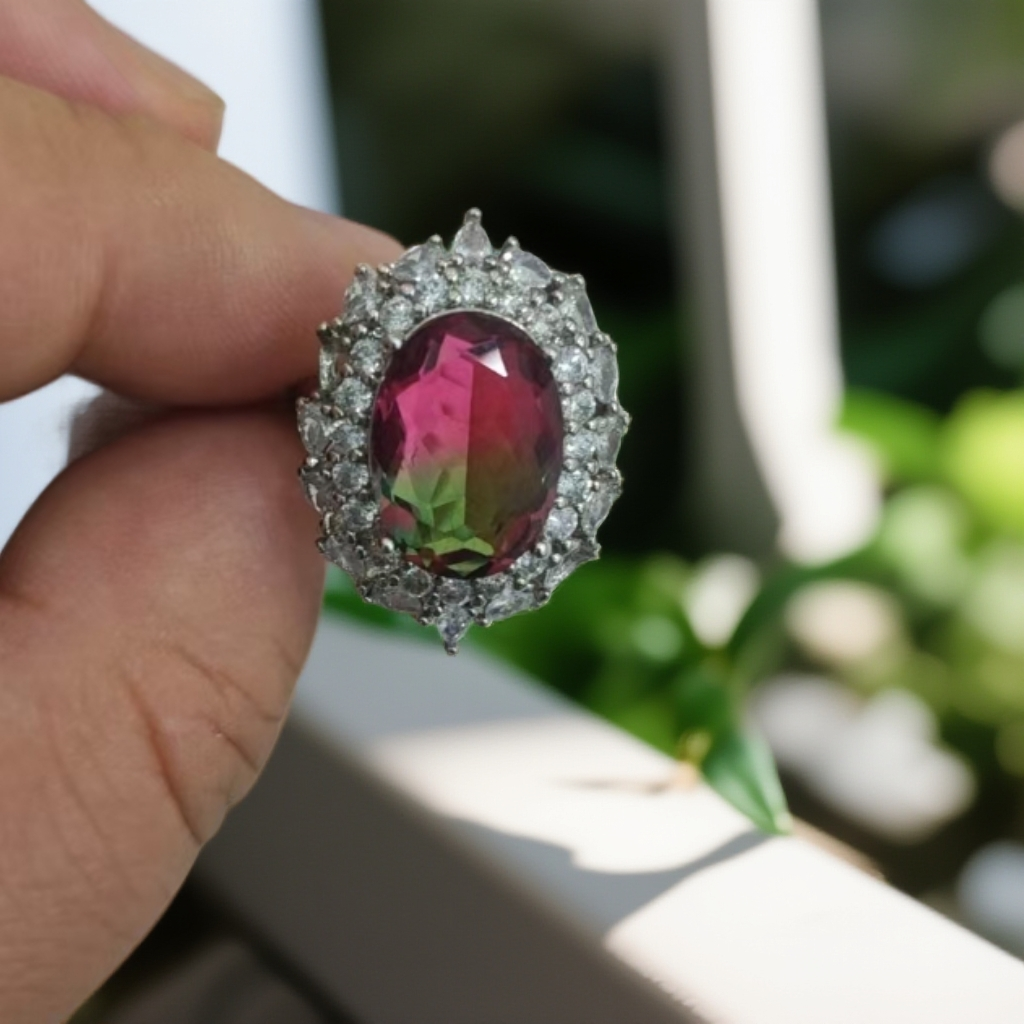 铜合金合成锆石戒指 七彩流光戒指