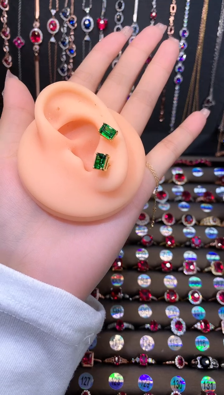 耳坠透辉石银S925镶嵌金色