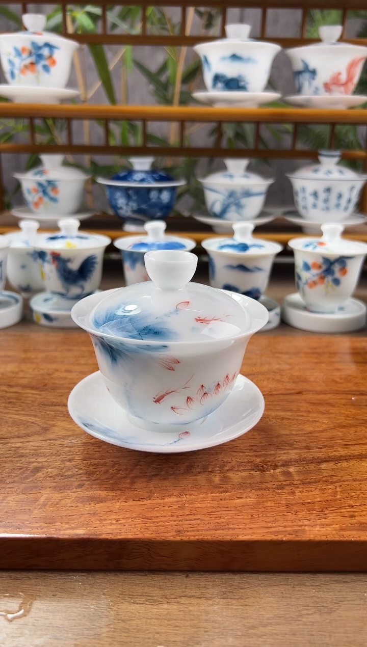 【闪购商品】微瑕高冰蓝莲150ml三才盖碗