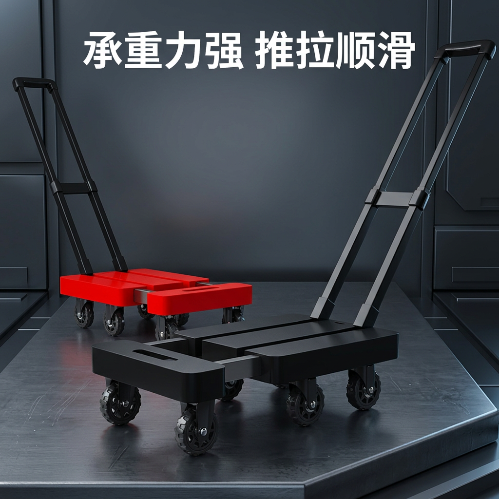 伸缩折叠平板车静音小拉车家用便携搬运车拉货手推车六轮小拖车商品图