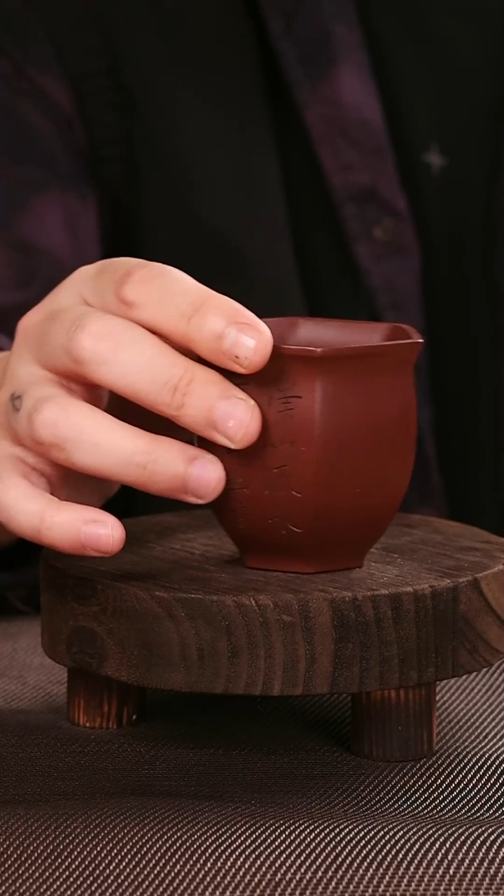 茶杯紫砂紫砂手工主人杯 六方杯 千里江山