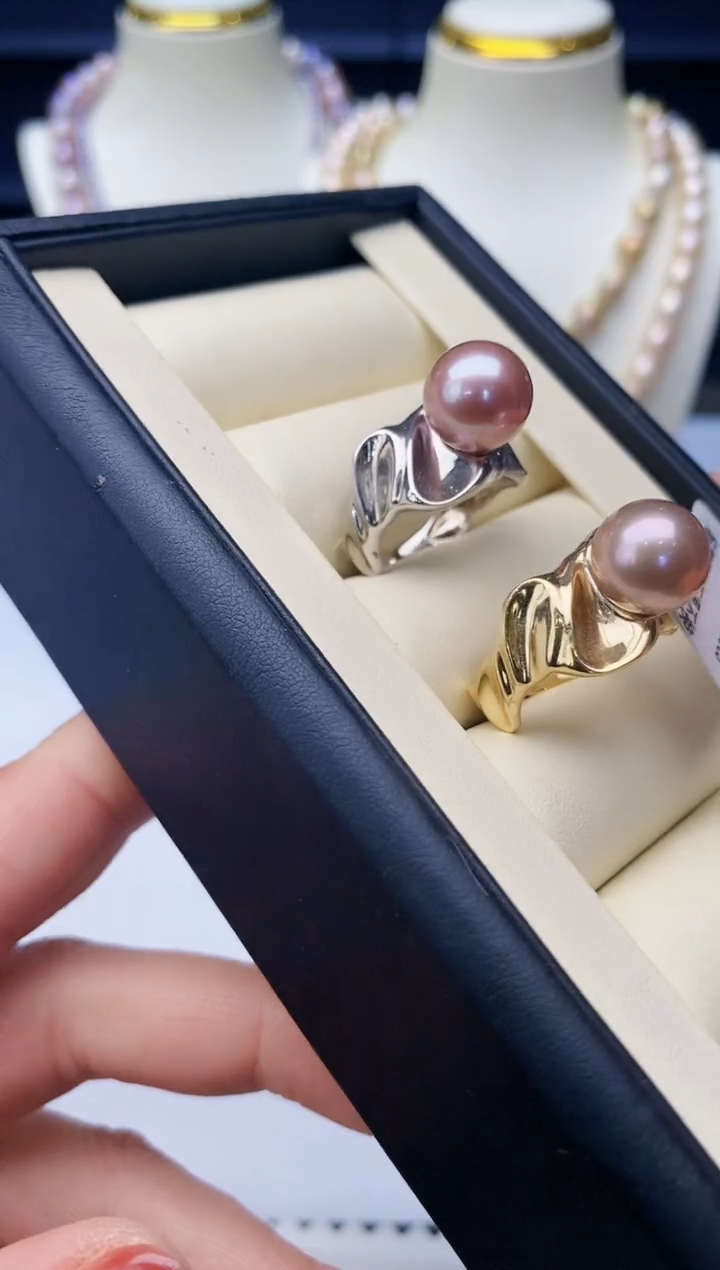 银S925镶嵌戒指淡水珍珠Y淡水戒指10-11多样性发一