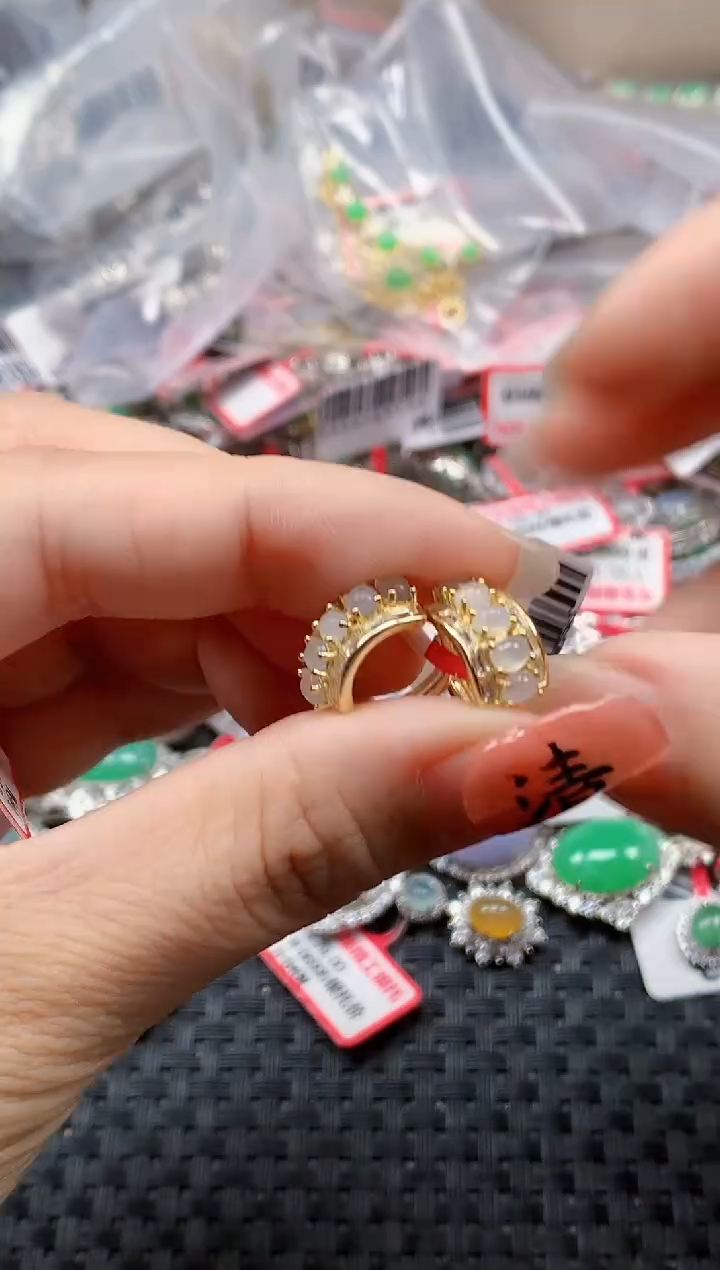 银S925镶嵌戒指翡翠天然A货缅甸翡翠