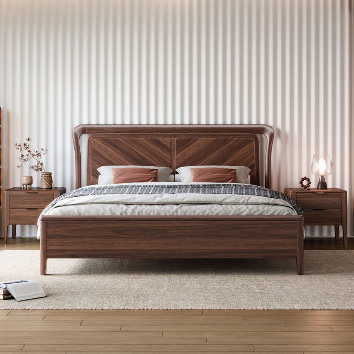 意式极简主卧床实木床双人新中式大床简约全实木1.5米1.8米胡桃木