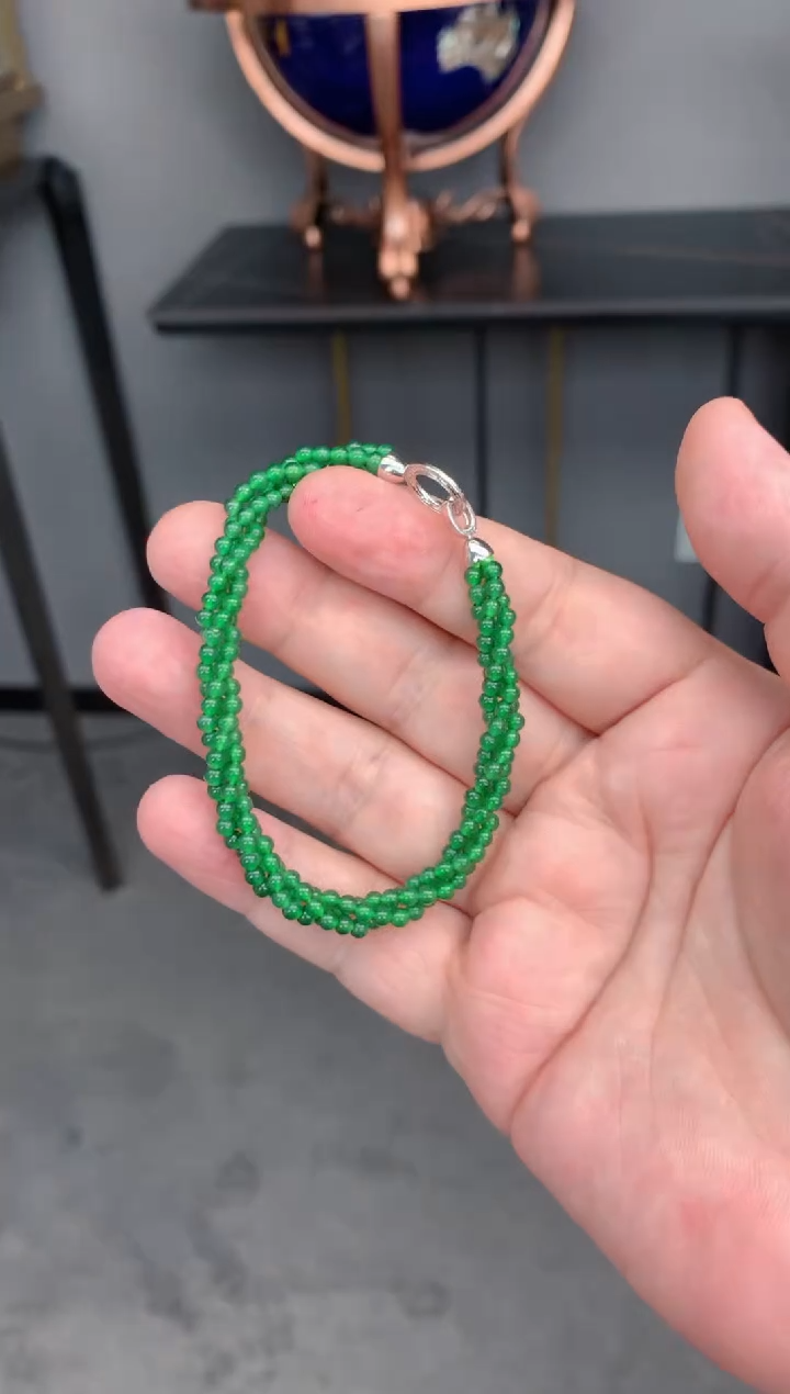 【闪购商品】定制翡翠18K金镶嵌翡翠手链三圈