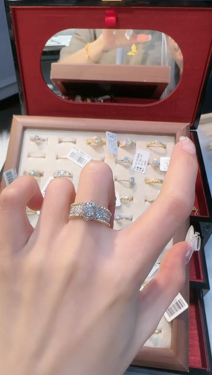 【闪购商品】钻石戒指/指环18K金镶嵌一克拉雕金钻戒12#14#