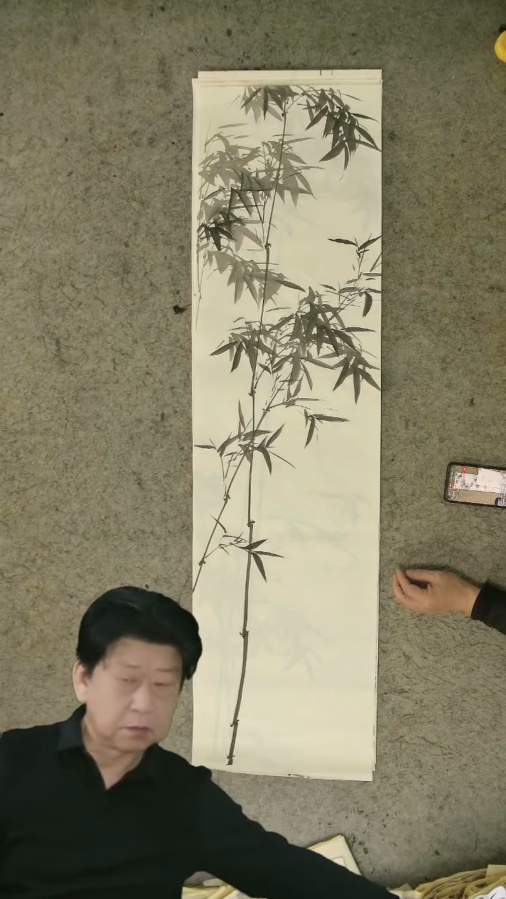 国画四尺对开  墨竹条屏 34*138cm