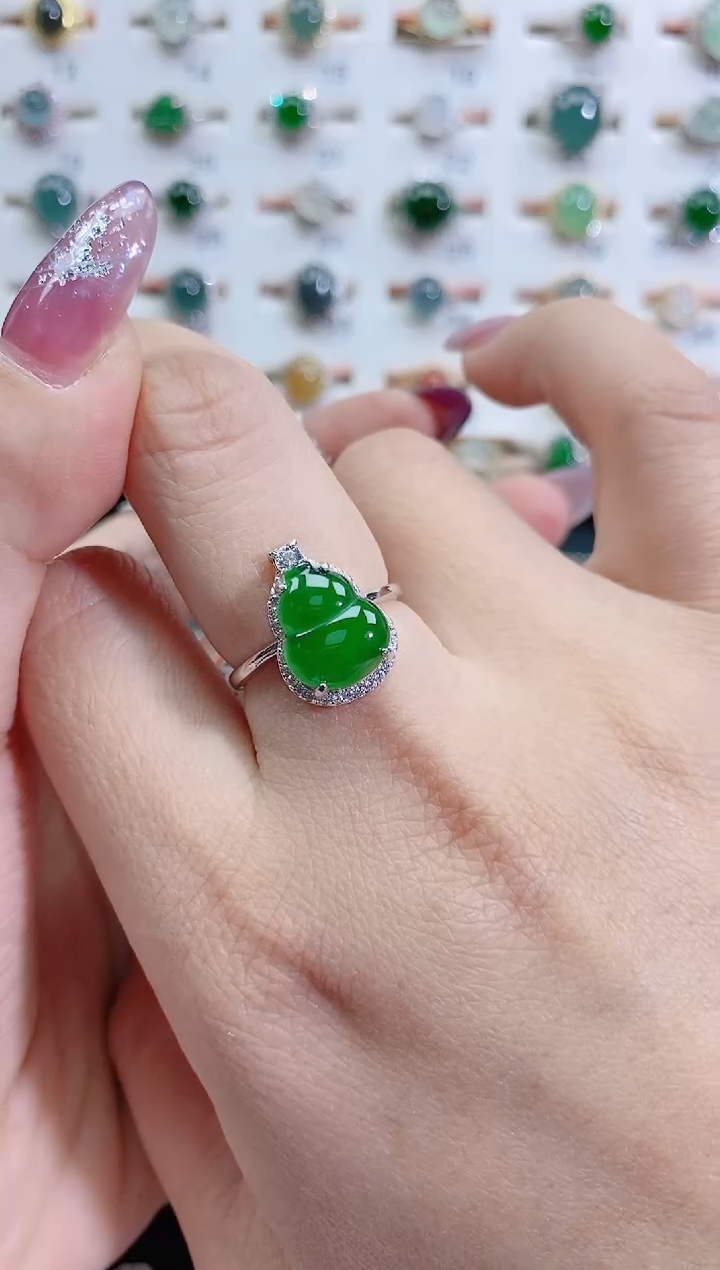 银S925镶嵌戒指翡翠天然翡翠