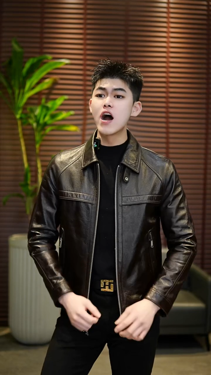 破*52码（140-155斤）男士真皮夹克2002 （紫咖色）