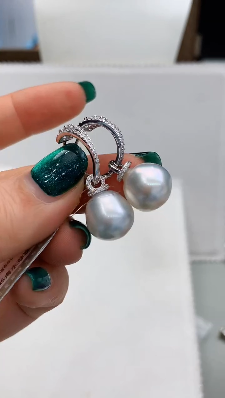 【闪购商品】海水珍珠耳饰银S925镶嵌178  12-13mm