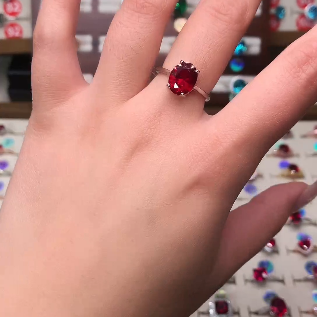 S925银 8*10 深鸽血红 银托 戒指