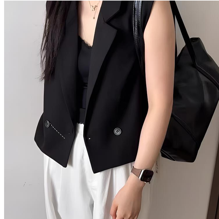《木兮木》2025韩版时尚百搭设计感宽松显瘦休闲马甲女背心外套上衣