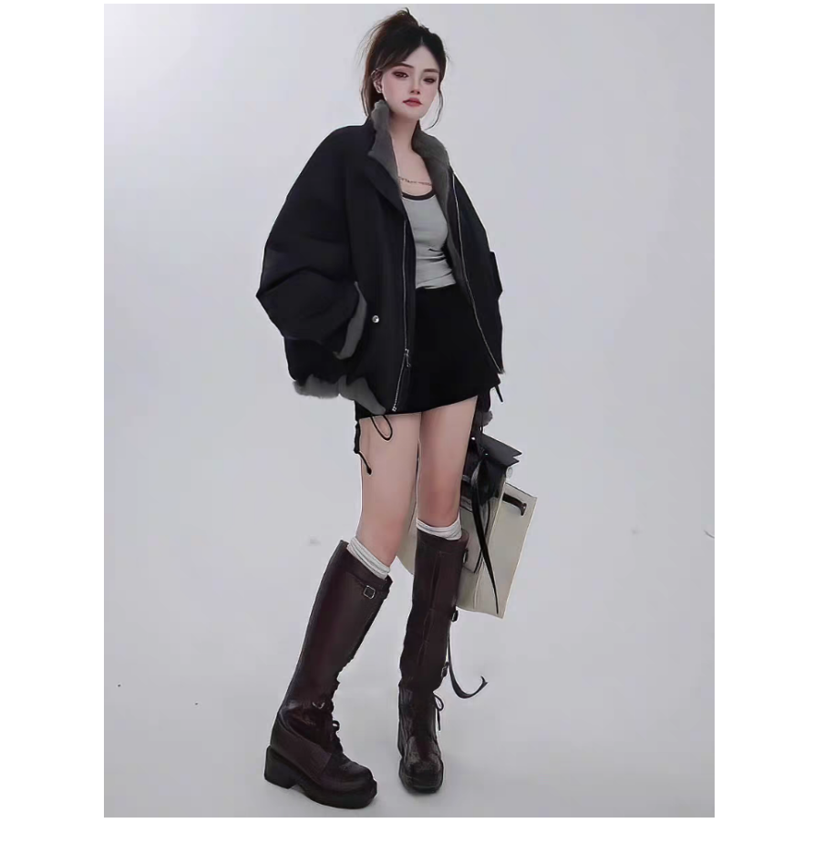 立领双面穿气质休闲长袖直下摆散口袖立领潮流