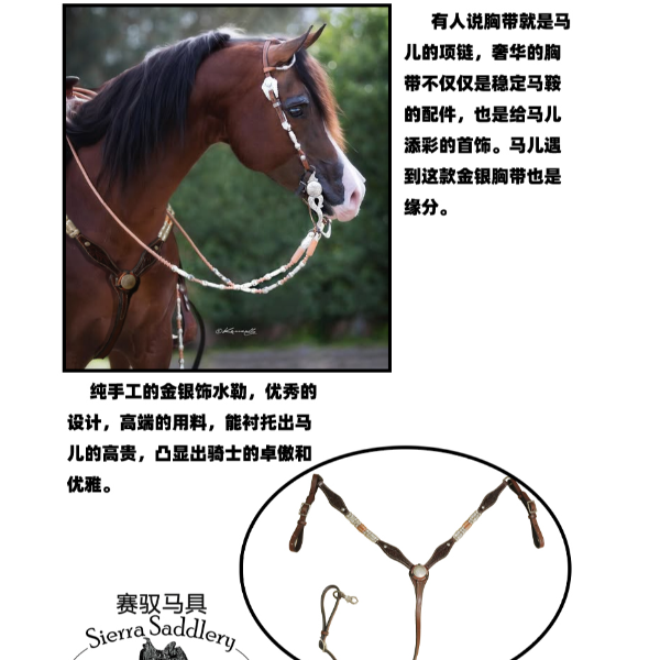 进口金银饰品高端豪华胸带展示马具西部野骑马前鞧半订制拍照勿扰