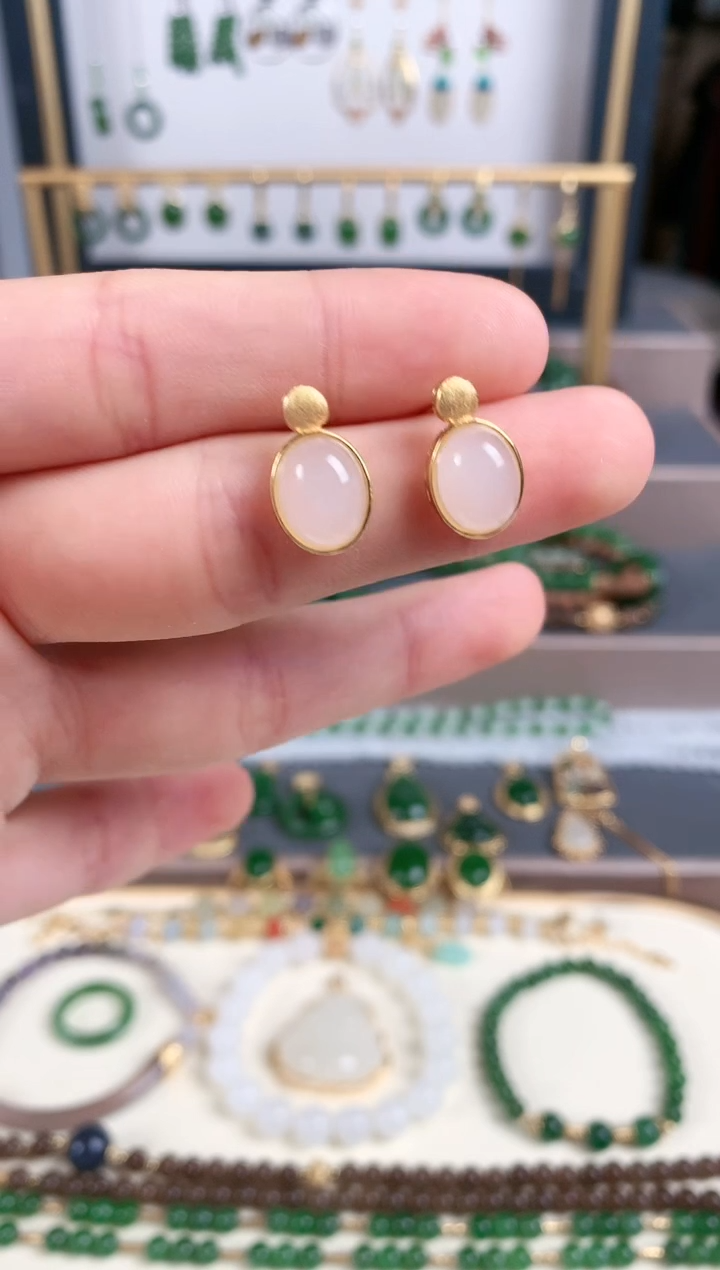 银S925镶嵌和田玉耳饰1