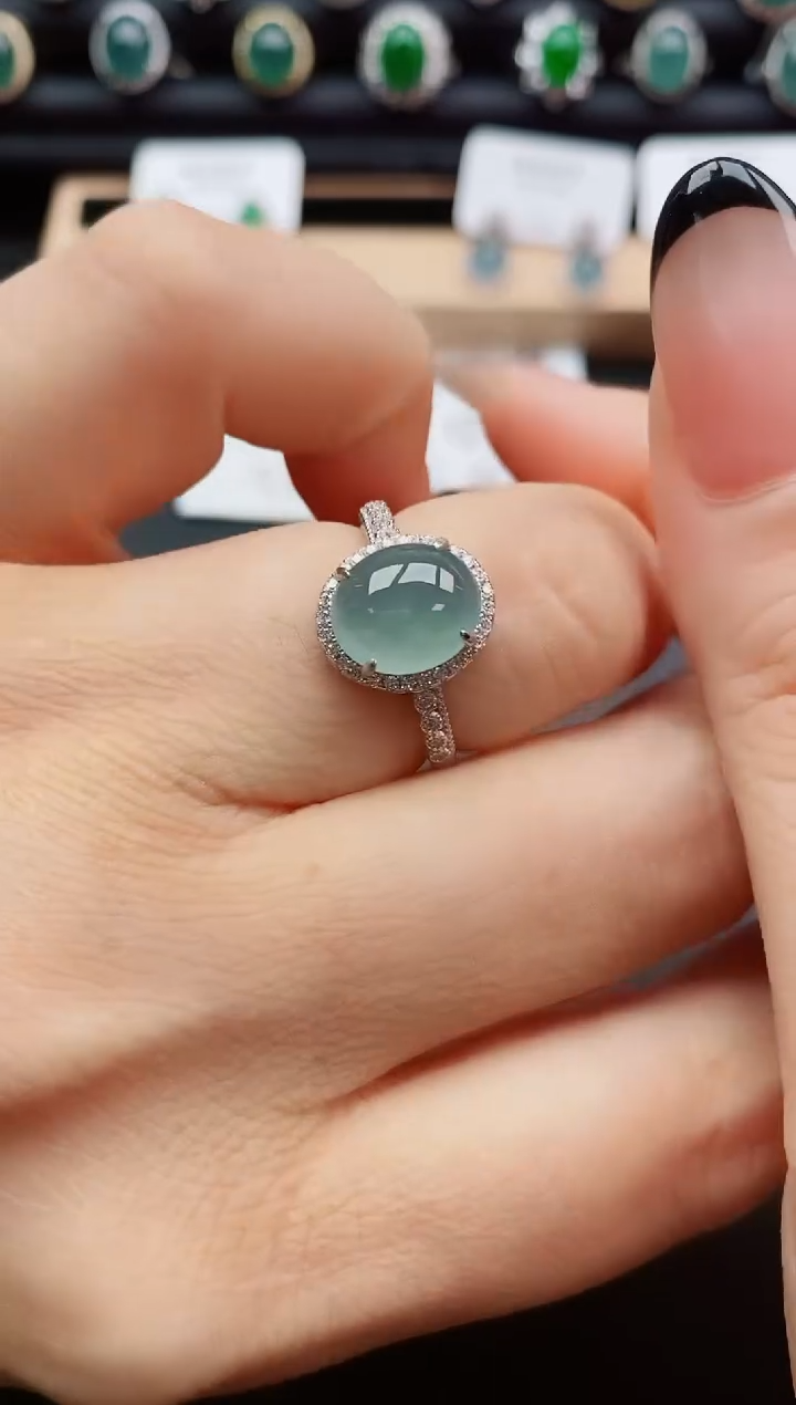 翡翠戒指银S925镶嵌50805
