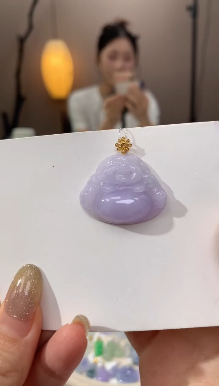 翡翠18K金镶嵌颈饰天然缅甸a货翡翠