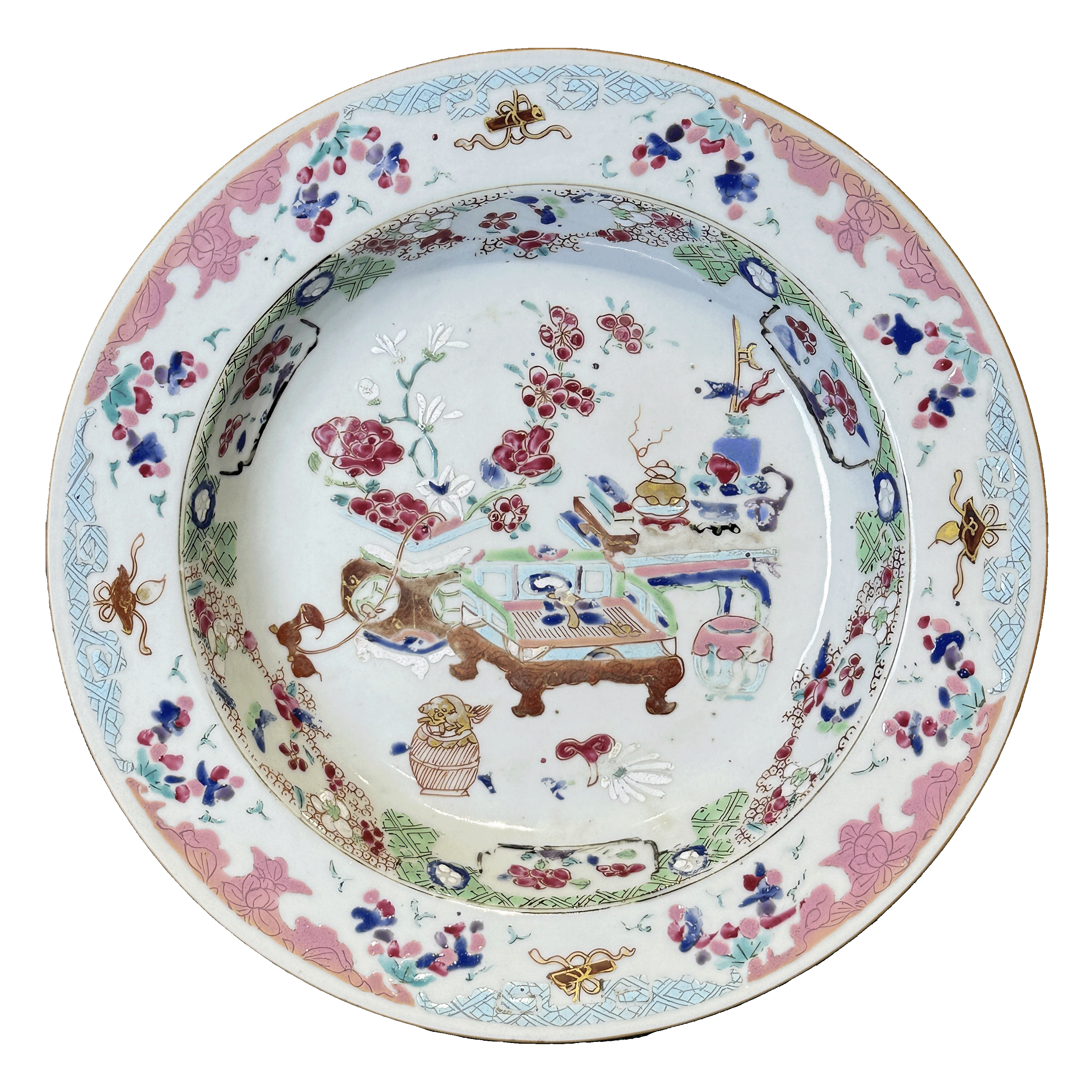 25350033t粉彩博古花卉纹盘