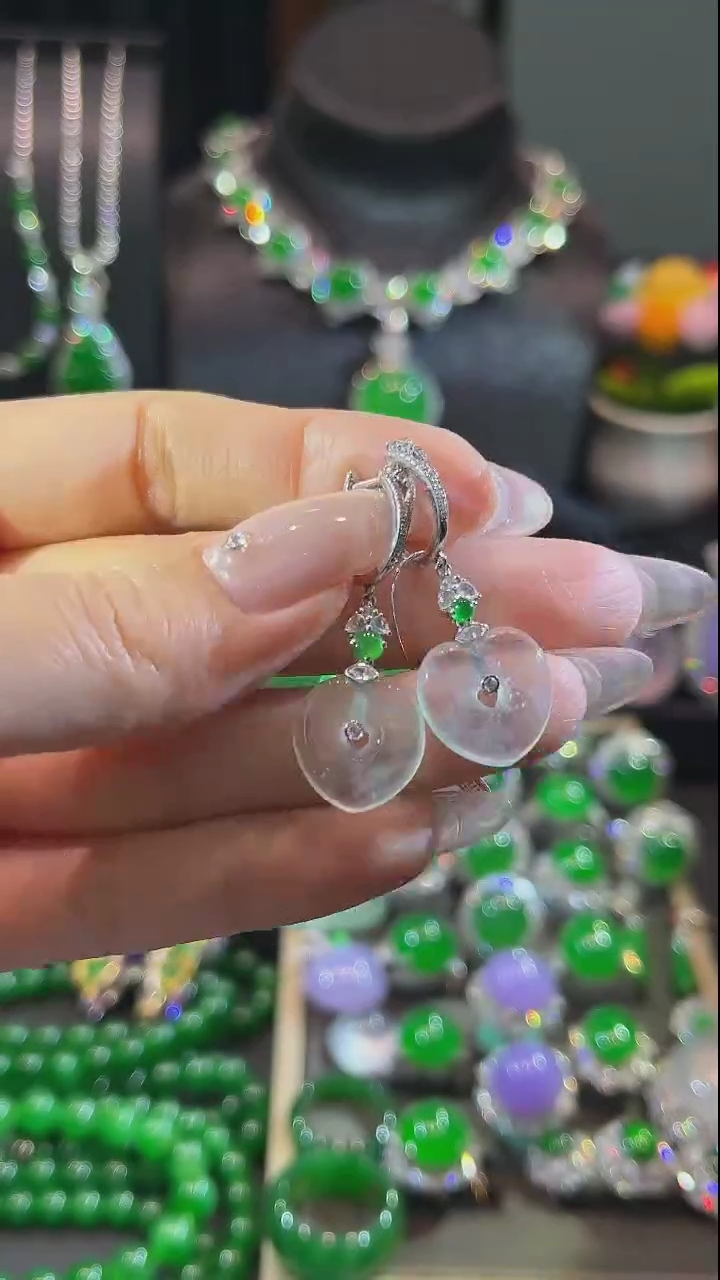 【闪购商品】翡翠耳坠18K金镶嵌耳坠