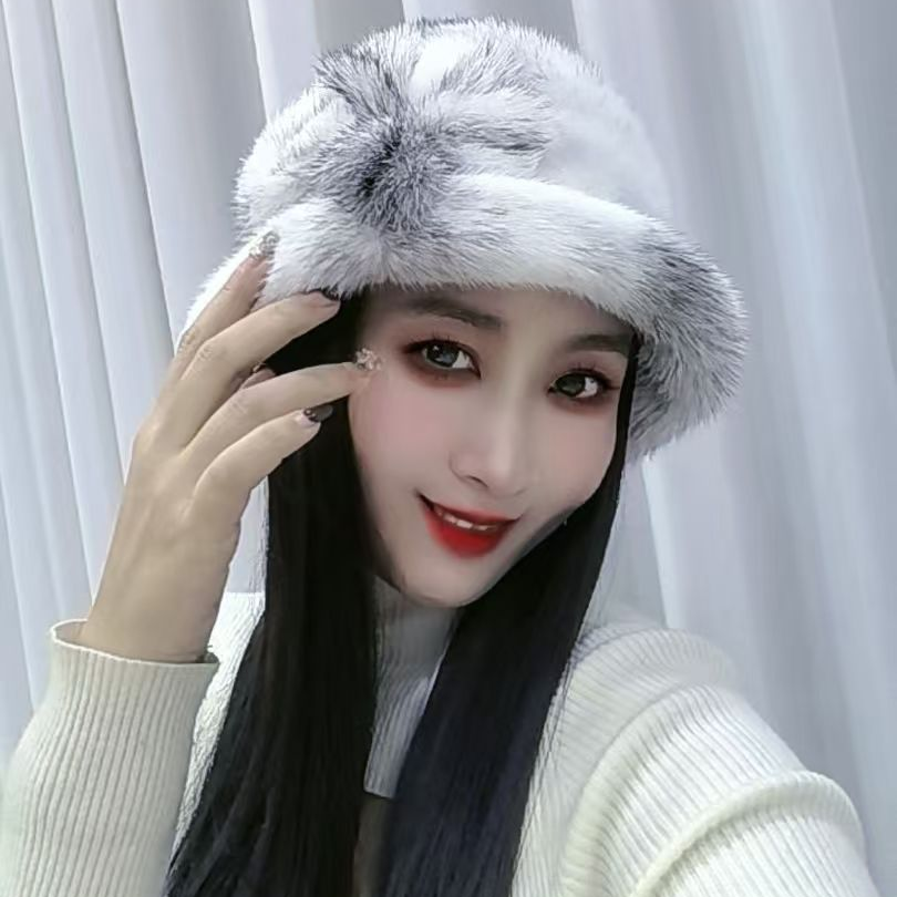 （盘花大礼帽）新款保暖洋气女士40-50岁水貂大礼帽女士冬季帽子