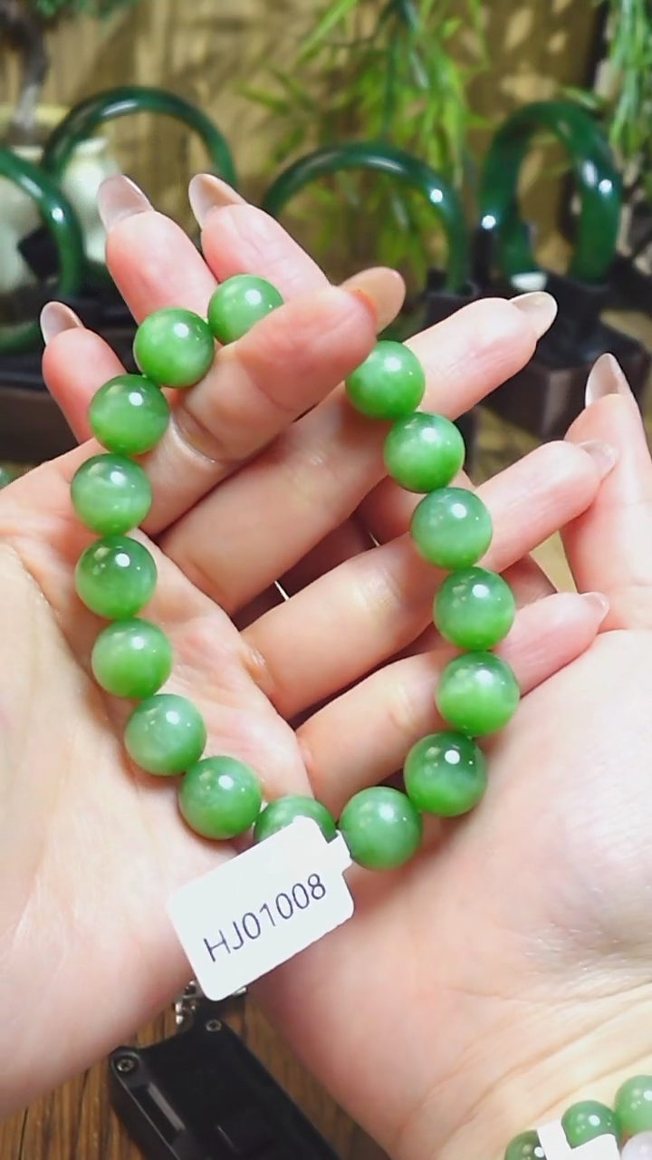 【闪购商品】和田玉手串未镶嵌俄料碧玉冰底猫眼卡12mm