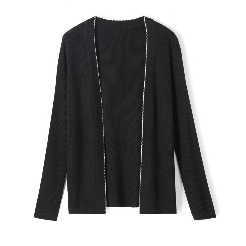 山羊绒桑蚕丝绵羊毛撞色开衫女式针织衫25DAK1873