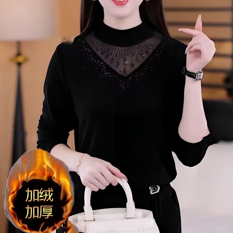 新款时尚妈妈装加绒保暖打底T恤立领洋气女士上衣