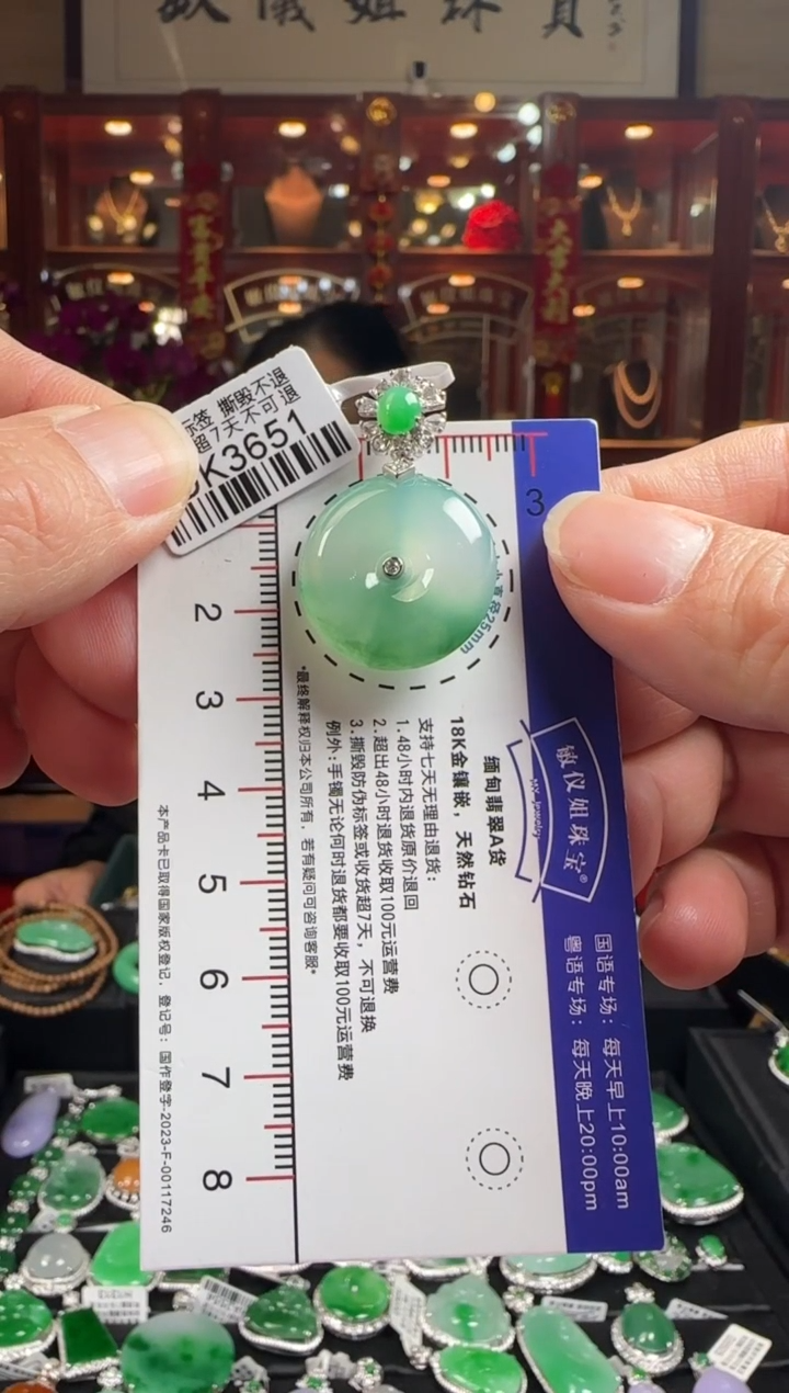 【闪购商品】翡翠颈饰18K金镶嵌DK3651 冰绿平安扣