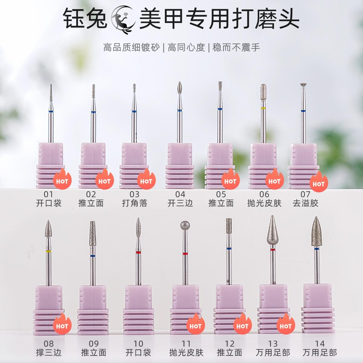 【温钰兔】定制肤感镀层品质美甲专用打磨头前置处理去死皮推开口袋