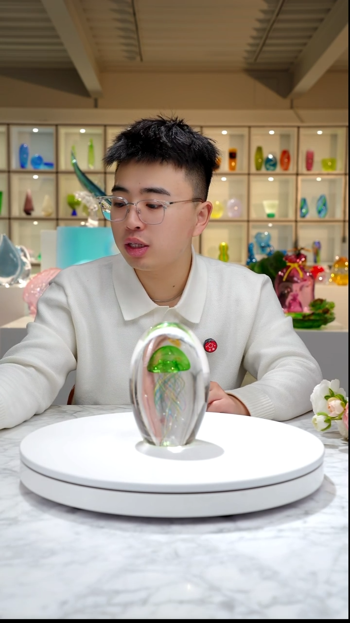 琉璃祖母绿单头水母摆件