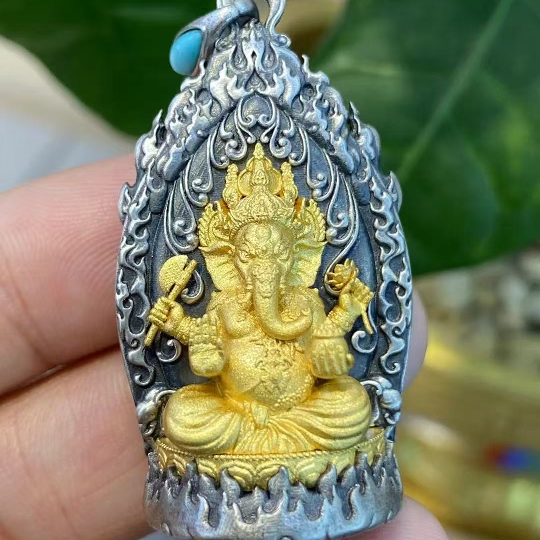 吊坠925银 藏式925纯银象神吊坠