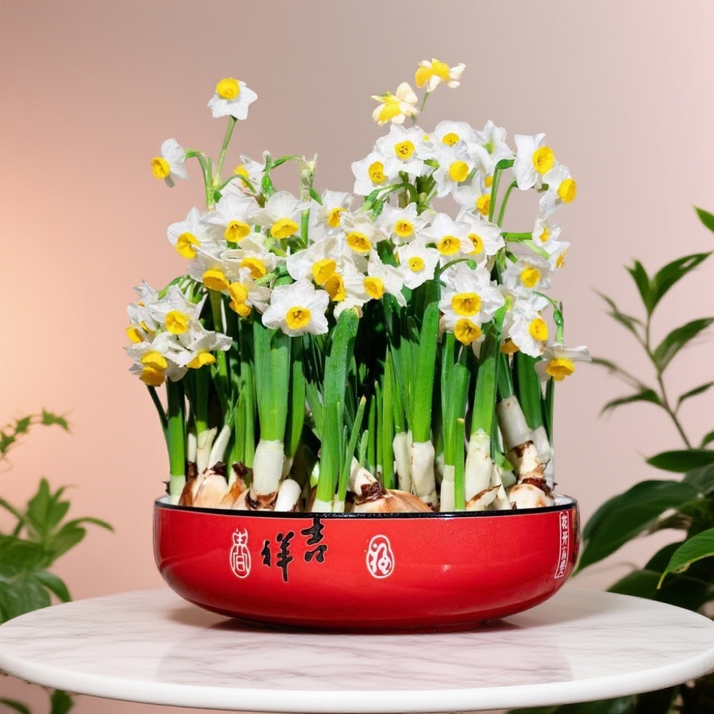 水仙花福建漳州正宗水仙花好养易活带红色陶瓷盆带福字
