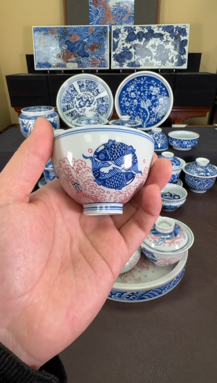 【闪购商品】羿器窑青红团鱼鸡心杯