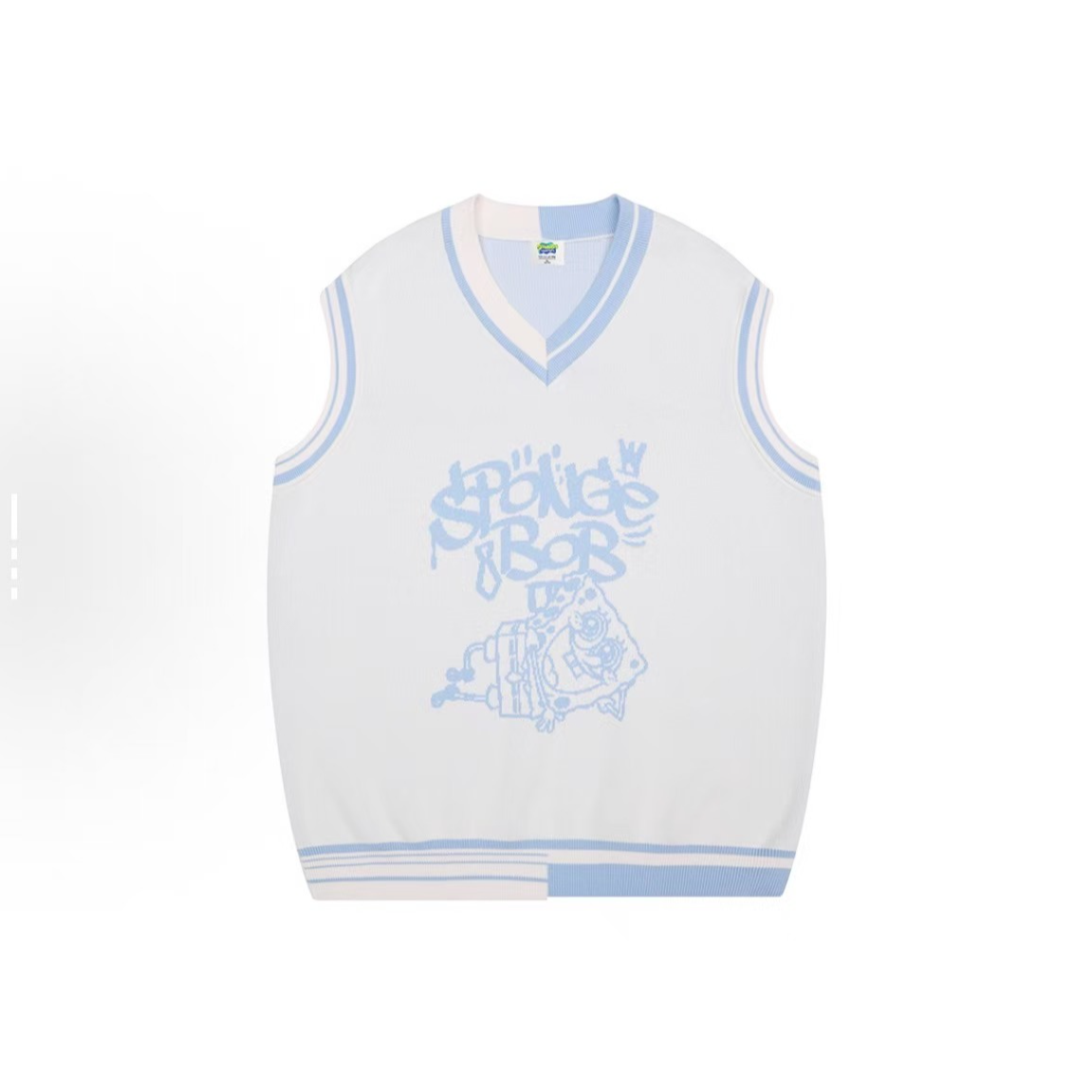 呆呆姐  海绵宝宝印花校园风休闲无袖针织马甲毛衣 HM8005