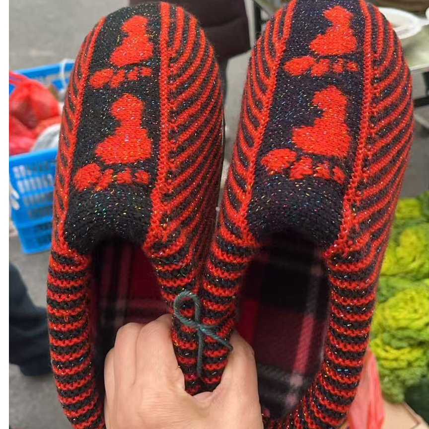 手工编织棉鞋毛线鞋保暖鞋男女同款