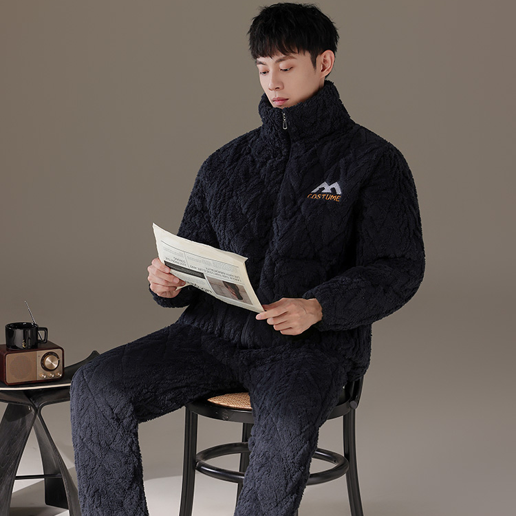 【特厚】三层夹棉睡衣男士秋冬季加厚加绒青年大码珊瑚绒保暖家居服