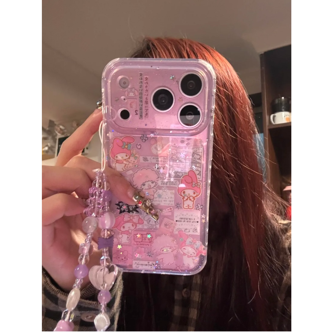 透紫闪粉美乐蒂插画IMD手机壳适用iPhone17promax包相机键双层
