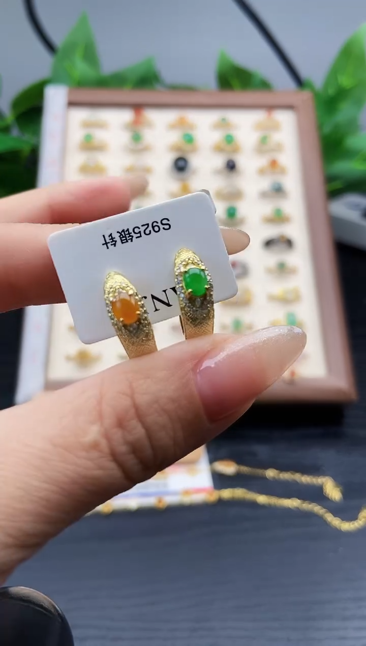 银S925镶嵌翡翠耳饰12