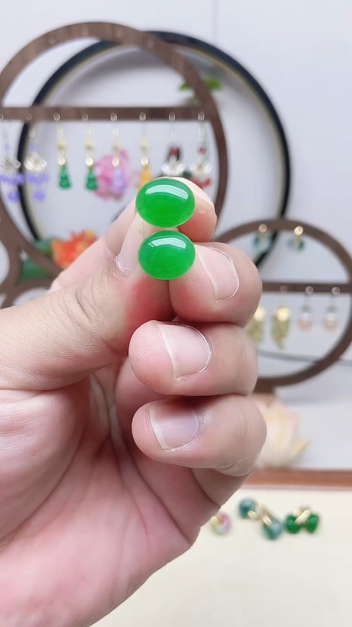 银S925镶嵌翡翠耳饰130号