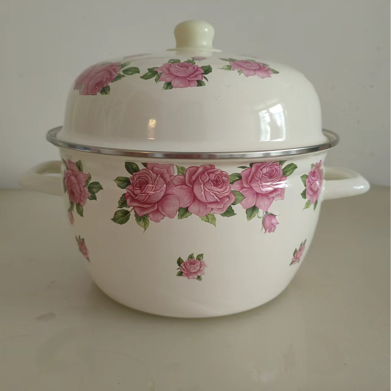 双耳精品加厚珐琅陶瓷搪瓷单层蒸锅餐具炖锅电磁炉燃气灶通用家用
