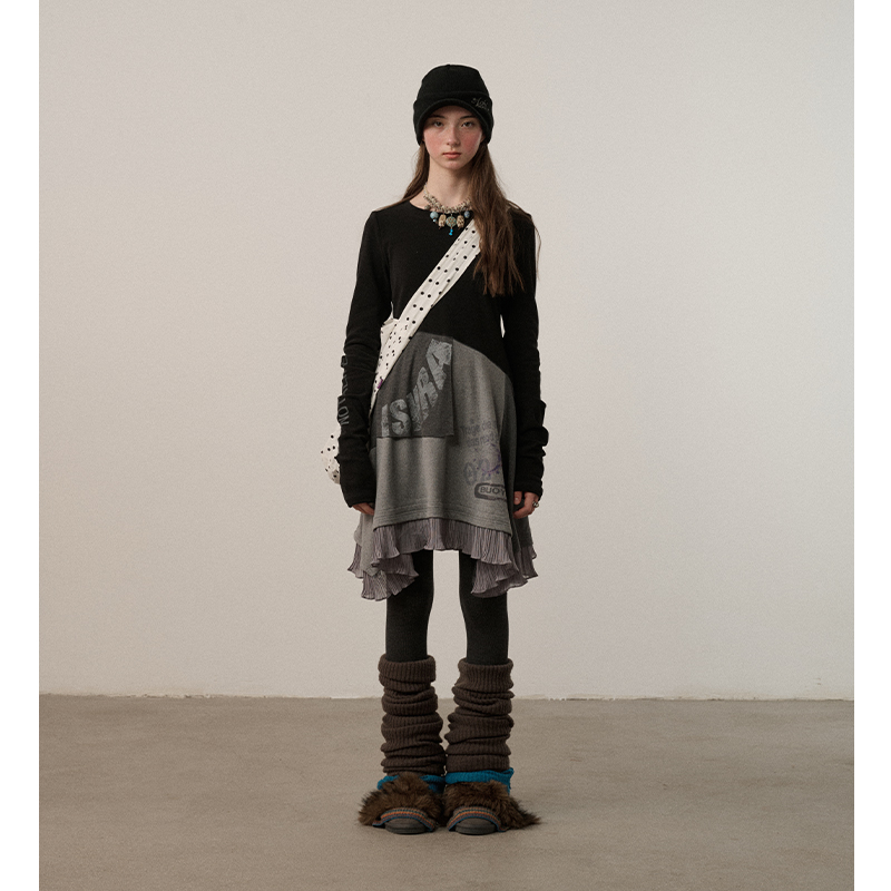 Achihara【早起困难症】连衣裙内外穿打底冬季上衣女拼接T恤裙子