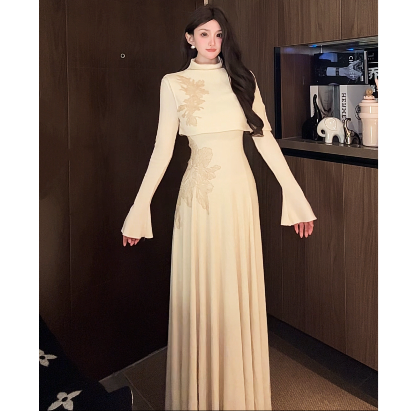 冬季连衣裙女2025新款白色长袖内搭裙显瘦针织长款连衣裙6-8运补