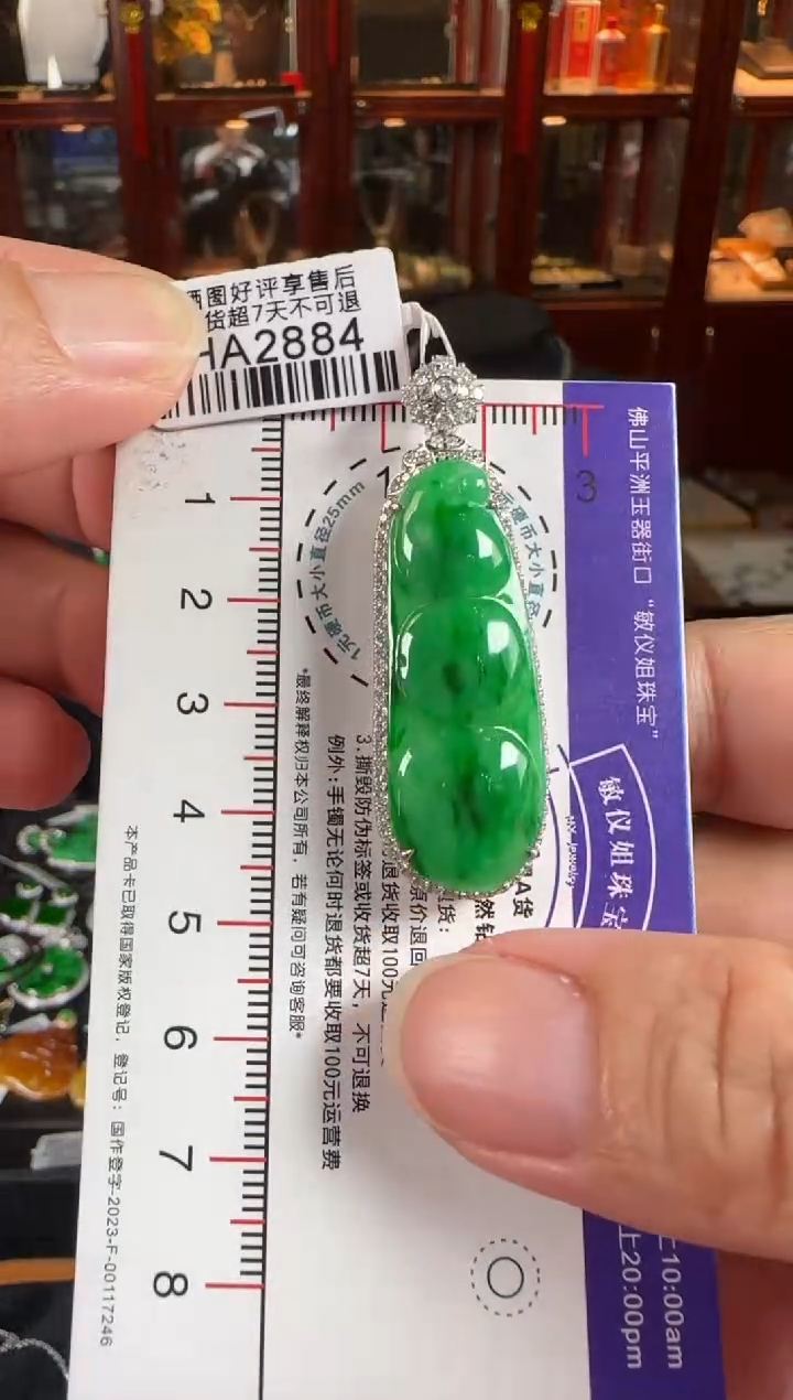 颈饰18K金镶嵌翡翠HA2884辣绿豆豆