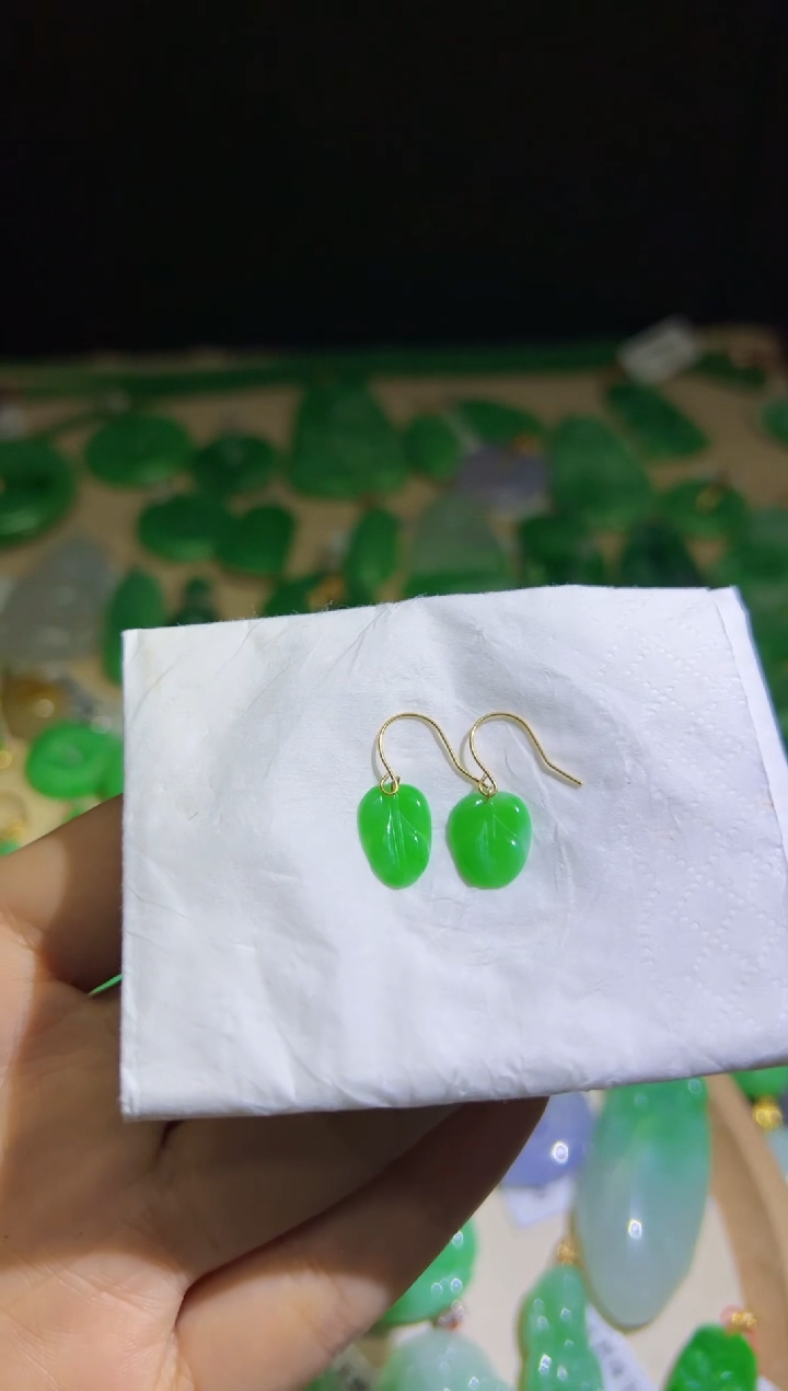 【闪购商品】翡翠耳饰18K金镶嵌Q缅料A货翡翠/支持复检/一件