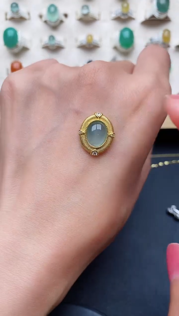 【闪购商品】翡翠戒指银S925镶嵌天然A货翡翠333   6-2