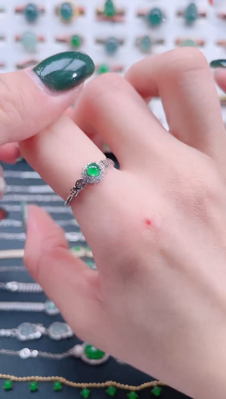 银S925镶嵌戒指翡翠天然翡翠