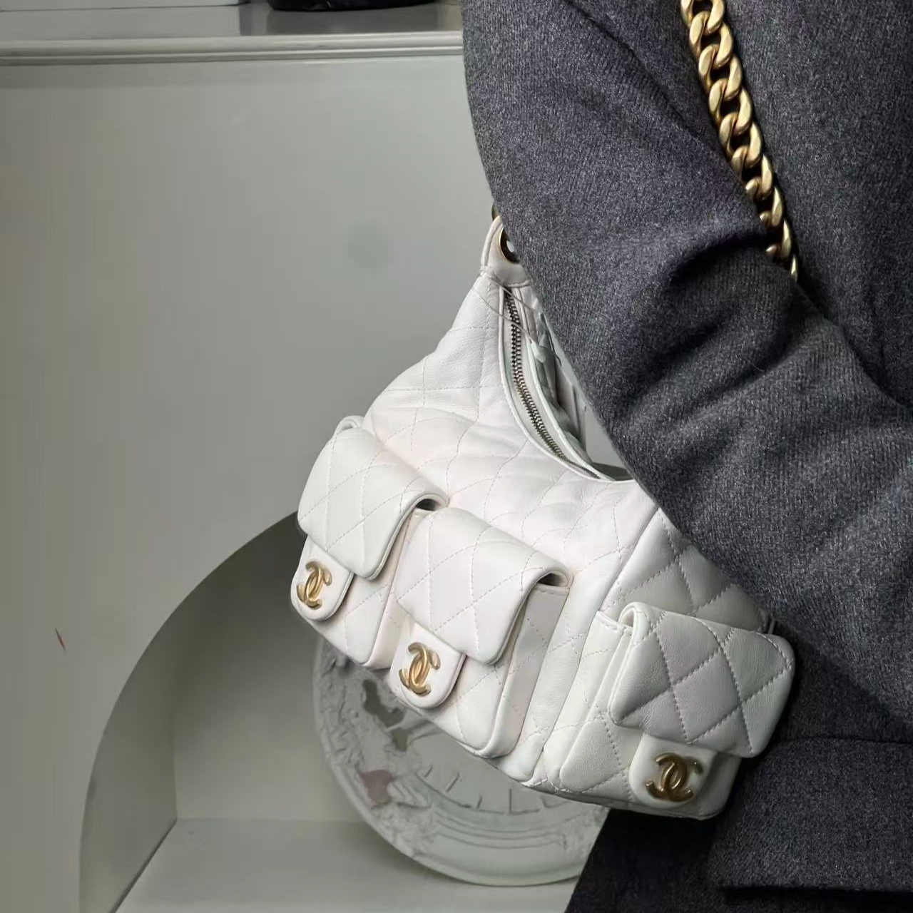 99新 Chanel/香奈儿 25c 嬉皮hobo白金羊小号/甄选